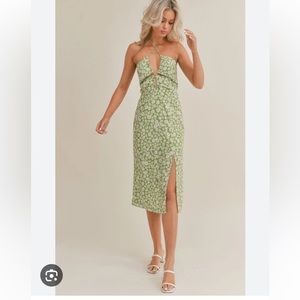 Sage Green Floral Halter Midi Dress